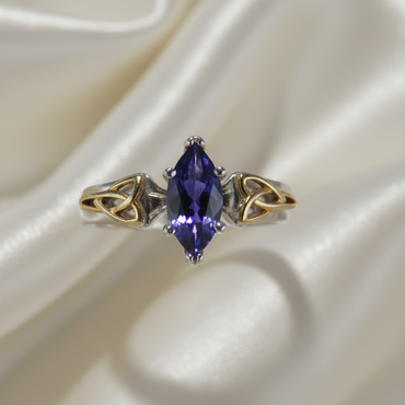 Marquise Tanzanite Celtic Trinity Knot Ring in Silver & Gold