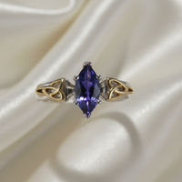 Marquise Tanzanite Celtic Trinity Knot Ring in Silver & Gold