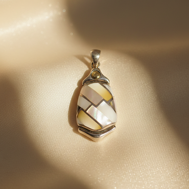 Sterling Silver Multi-Agate Mosaic Teardrop Pendant