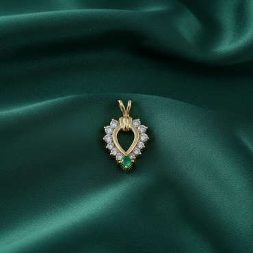 Open Teardrop Emerald & Diamond Pendant — Hunter Green Silk