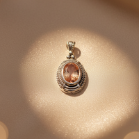 Ornate Silver Peach Gemstone Pendant