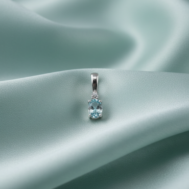 Oval Aquamarine & Diamond Pendant — Seafoam Silk