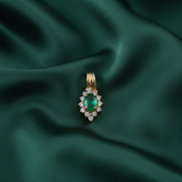 Oval Emerald & Diamond Halo Pendant — Forest Green Silk