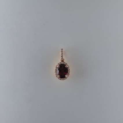 Oval Garnet & Diamond Halo Drop Pendant in Rose Gold