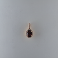 Oval Garnet & Diamond Halo Drop Pendant in Rose Gold
