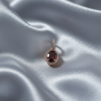 Oval Garnet & Diamond Halo Pendant — Silver Silk