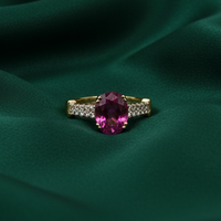 Pink Tourmaline Ring - Forest Green Silk