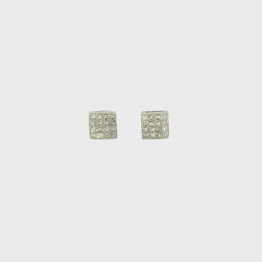 14K White Gold 2.00 CTW Invisible Set Square Diamond Earrings