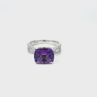 Natural Amethyst, Diamond and Garnet 14K White Gold Fashion Ring