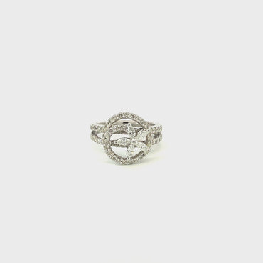 14K White Gold 1.31 CTW Floral Design Diamond Ring featuring Marquise and Round Diamonds