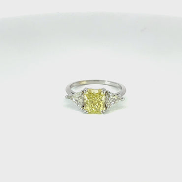 18K Two-Tone Custom Made GIA Certified 2.09 Fancy Intense Yellow Diamond with Side