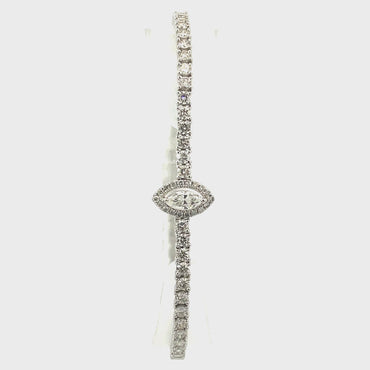 18KW 4.11CTW Marquise Diamond Halo Tennis Bracelet