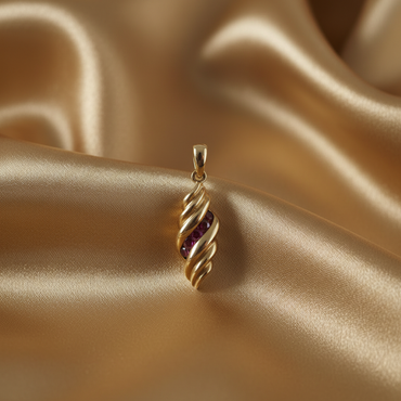 Rhodolite Garnet Twist Pendant — Gold Silk