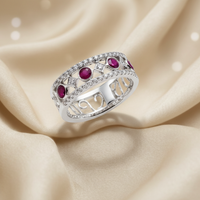 Ruby Cabochon & Diamond Filigree Band Ring