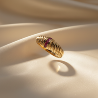 Ruby Channel-Set Ribbed Dome Band in Yellow Gold