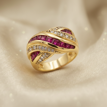 Ruby & Diamond Crossover Twist Band Ring