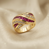 Ruby & Diamond Crossover Twist Band Ring