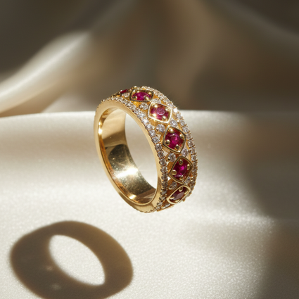 Ruby & Diamond Lattice Band — Hard Dramatic Light