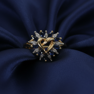 Sapphire & Diamond Heart Cluster Ring - Deep Navy Silk