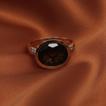 Smoky Quartz Ring - Burnt Sienna Silk