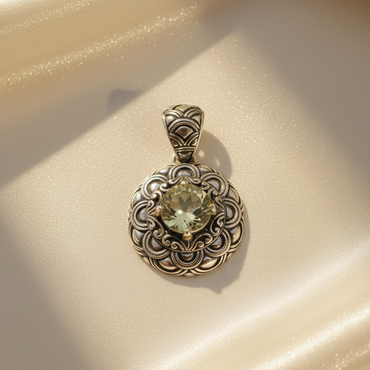 Sterling Silver & 18K Yellow Gold Lemon Quartz Scrollwork Pendant