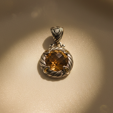 Sterling Silver Citrine Rope-Twist Pendant