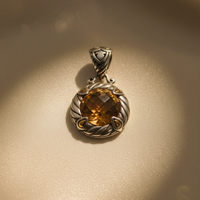 Sterling Silver Citrine Rope-Twist Pendant