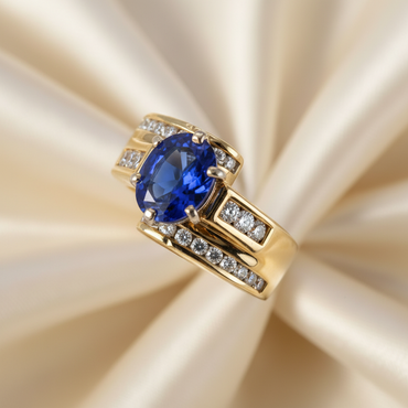 Tanzanite & Diamond Three-Rail Wide Band Ring