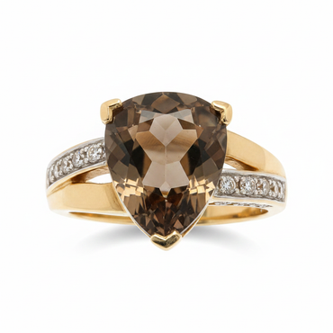 14 kt Gold Smoky Quartz Diamond Ring
