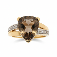 14 kt Gold Smoky Quartz Diamond Ring