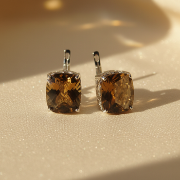 Whiskey Quartz Filigree Lever-Back Earrings
