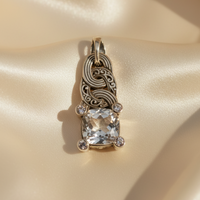 Sterling Silver & 18K Yellow Gold White Topaz Cushion-Cut Wave Filigree Pendant