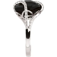 14K White Natural Onyx & 1/5 CTW Natural Diamond Ring