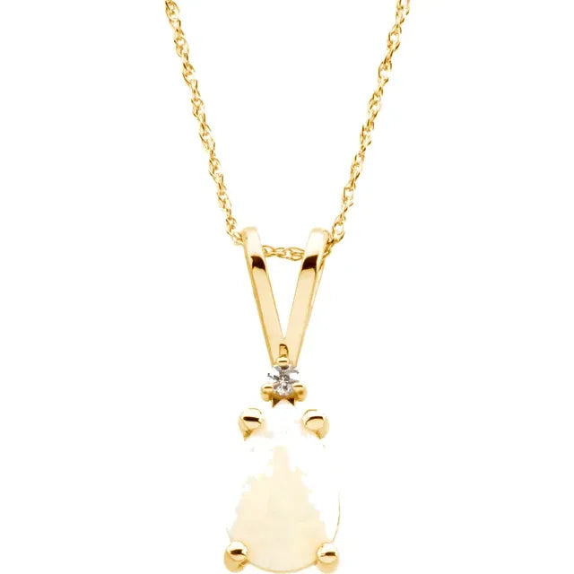 14K Yellow 9x6 mm Pear Opal & .02 CT Diamond 18" Necklace