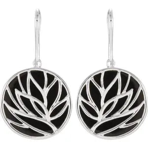 Sterling Silver Onyx Floral-Inspired Earrings