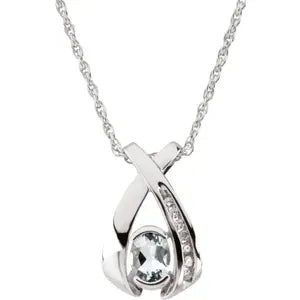 14K White 7x5 mm Oval Aquamarine & .08 CTW Diamond 18" Necklace