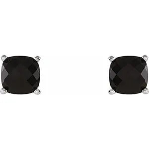 14K White 6x6 mm Cushion Natural Black Onyx Earrings