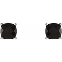 14K White 6x6 mm Cushion Natural Black Onyx Earrings