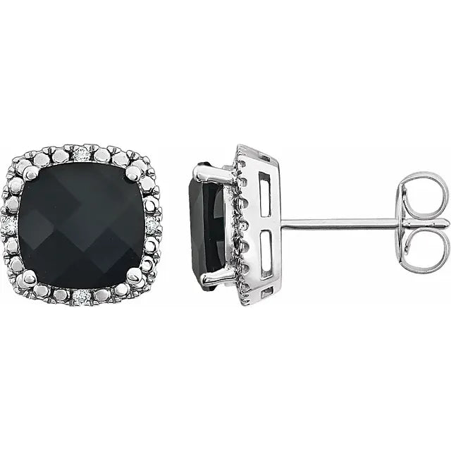 14K White Natural Black Onyx & .06 CTW Natural Diamond Earrings