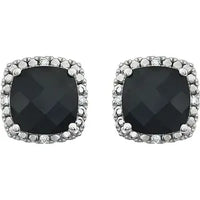 14K White Natural Black Onyx & .06 CTW Natural Diamond Earrings