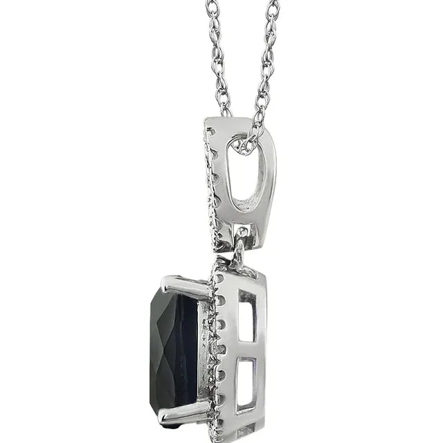 14K White Natural Black Onyx & .03 CTW Natural Diamond 18" Necklace