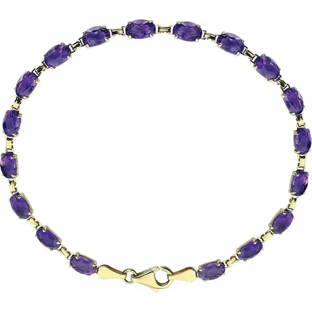 14K Yellow Natural Amethyst 7.25" Bracelet