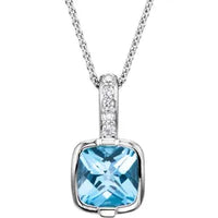14K White Swiss Blue Topaz & .05 CTW Diamond 18" Necklace