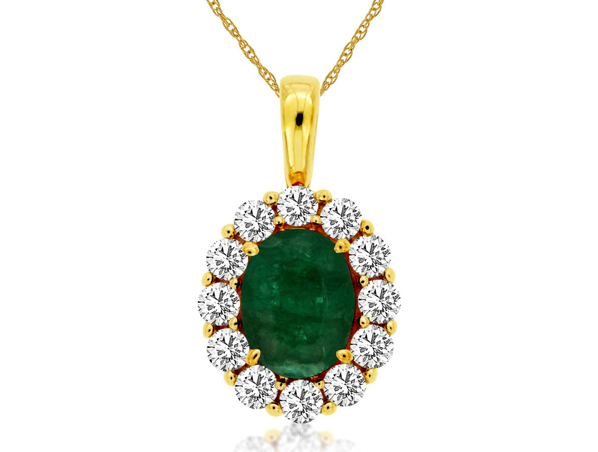 14KY 1.10CTW Emerald & Diamond Pendant