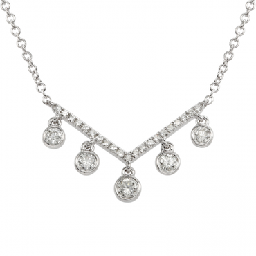 14KW .21CTW Diamond Chevron With Dangling Bezels Necklace