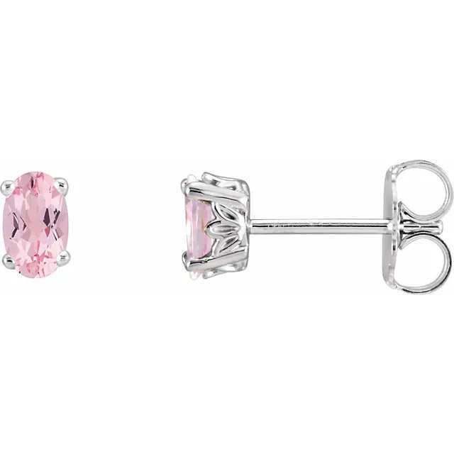 14K White Natural Pink Morganite Earrings