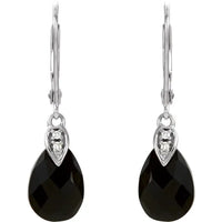 14K White Natural Briolette Onyx & .025 CTW Natural Diamond Earrings