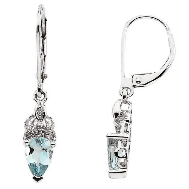 14K White Aquamarine & Diamond Earrings