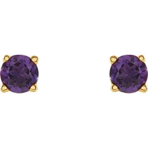 14K Yellow 4 mm Natural Amethyst Stud Earrings with Friction Post