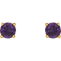 14K Yellow 4 mm Natural Amethyst Stud Earrings with Friction Post